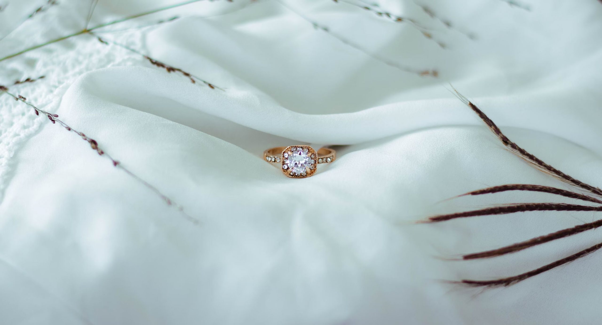 A detailed shot of a diamond ring.